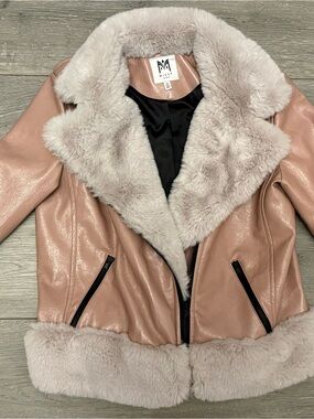 Milly Pink Faux Leather Jacket with Plush Faux Fur Trim